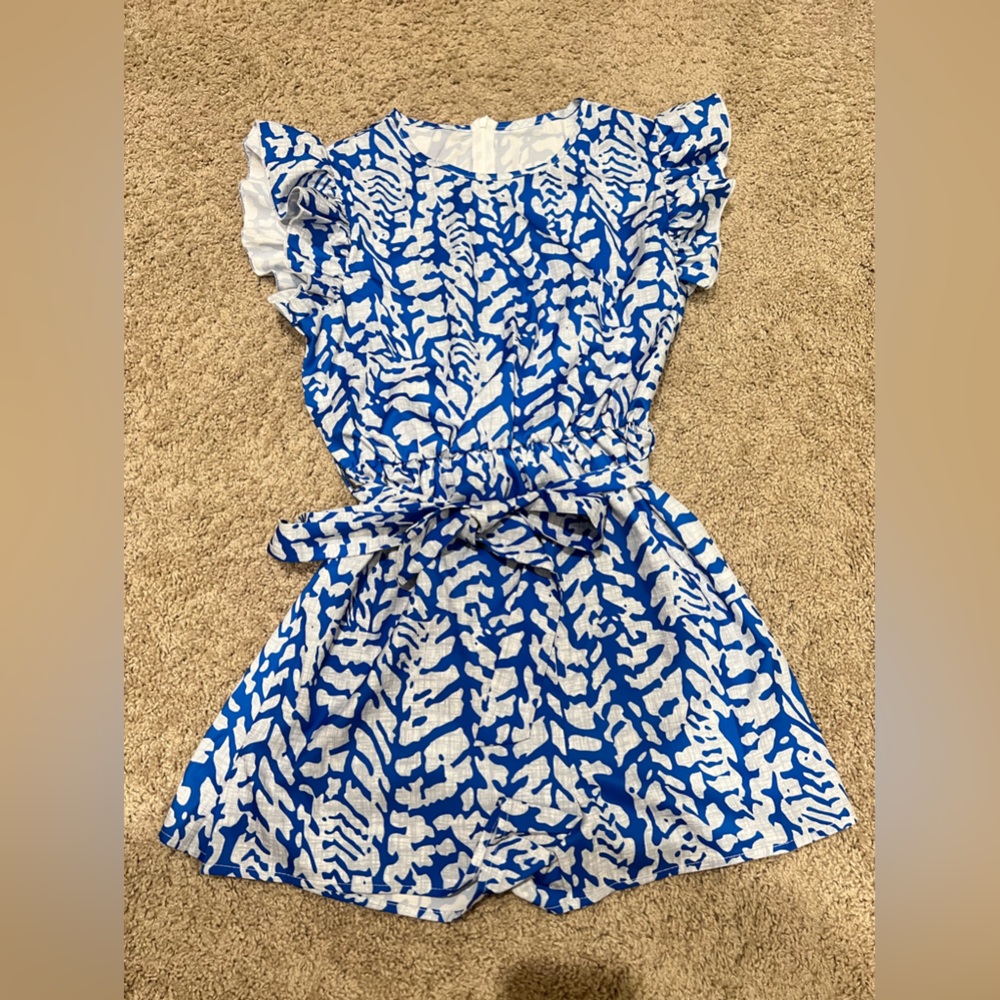 Blue/white Greece style Romper with shorts & tie